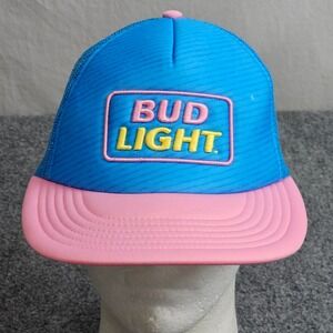 Bud Light Womens Trucker Hat Blue Pink Mesh Y2K Retro 90s Throwback Cap Heritage